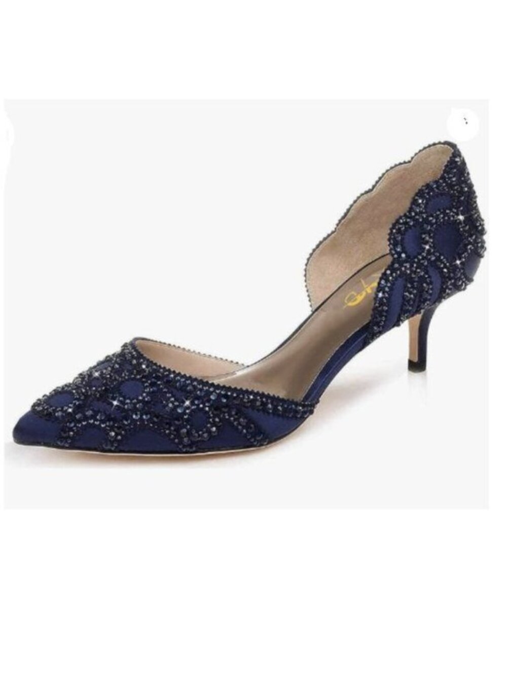 XYD Women's Pumps, Elegant Closed Pointed Toe Kitten Low Heels, Rhinestone Studs